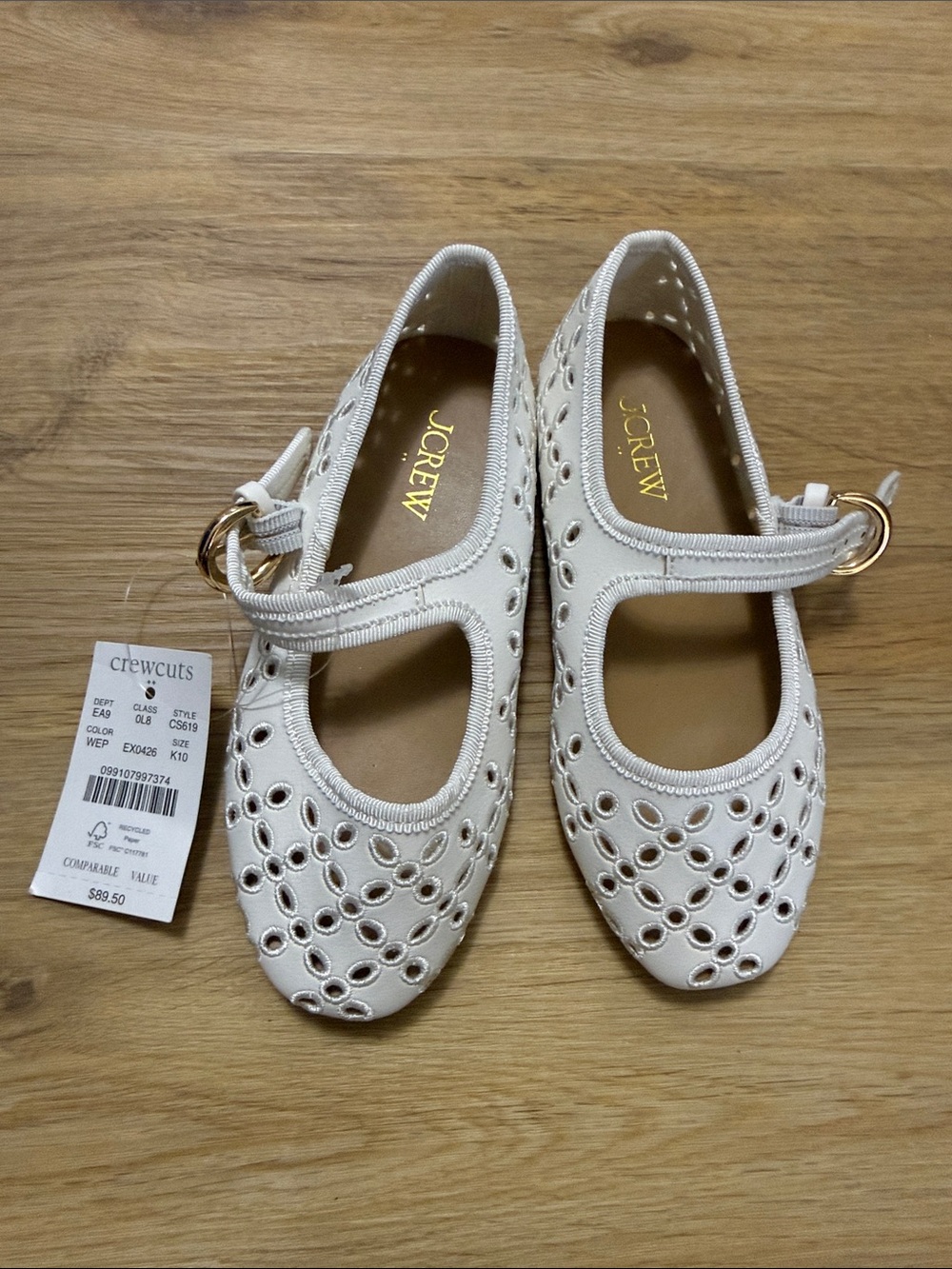 J. Crew Girls' White Eyelet Mary Jane Flats with Buckle